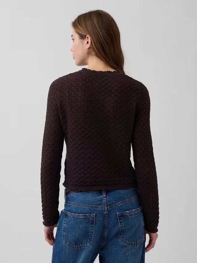 Maglione corto in punto traforato 100% cotone