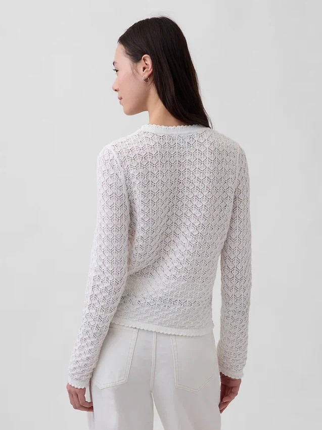 Maglione corto in punto traforato 100% cotone
