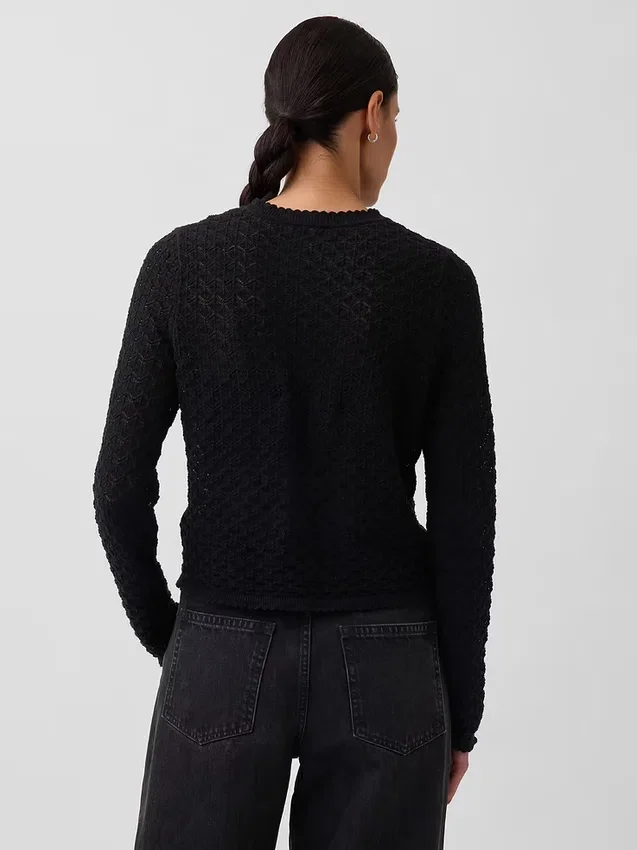Maglione corto in punto traforato 100% cotone