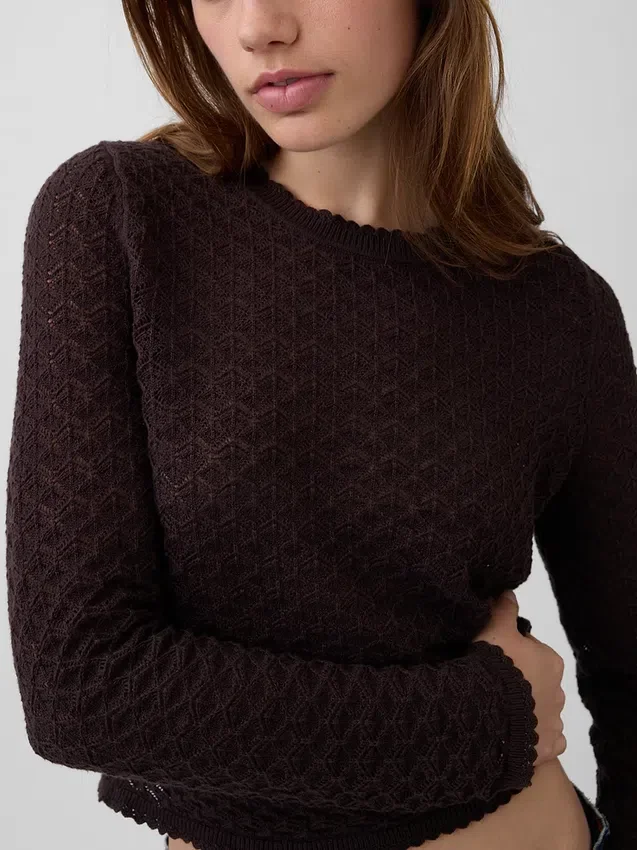 Maglione corto in punto traforato 100% cotone