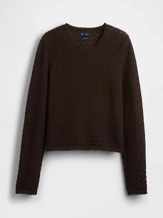 Maglione corto in punto traforato 100% cotone