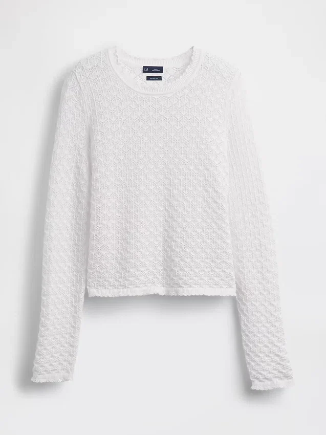 Maglione corto in punto traforato 100% cotone