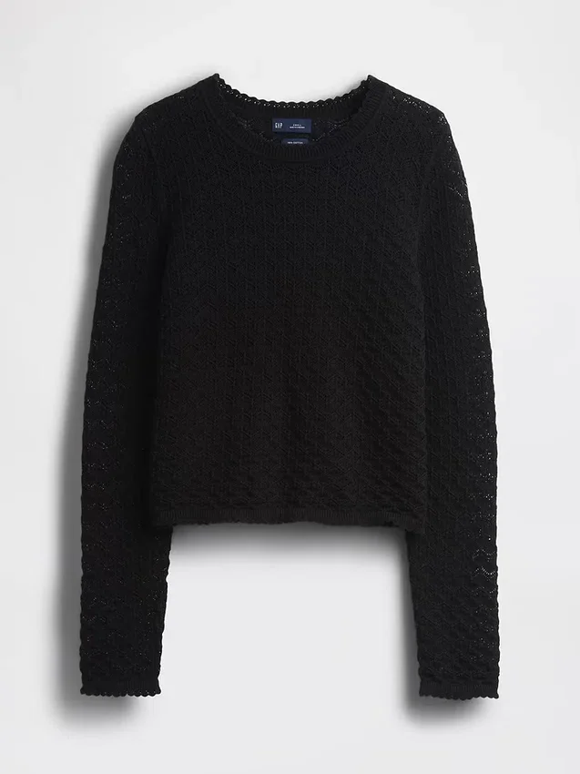 Maglione corto in punto traforato 100% cotone