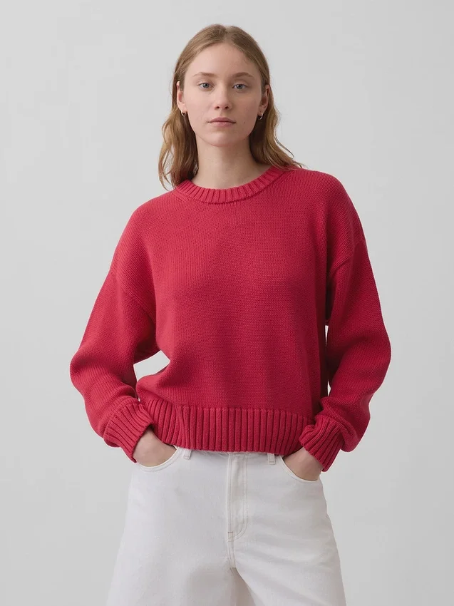 Maglione corto oversize in 100% cotone