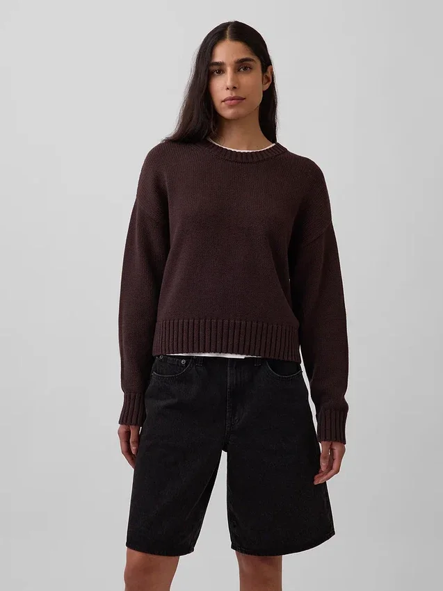 Maglione corto oversize in 100% cotone