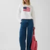 Maglione corto oversize in stile americano, 100% cotone