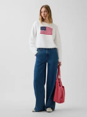 Maglione corto oversize in stile americano, 100% cotone