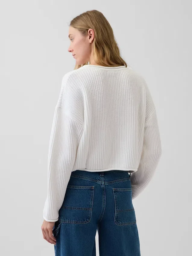 Maglione corto oversize in stile americano, 100% cotone