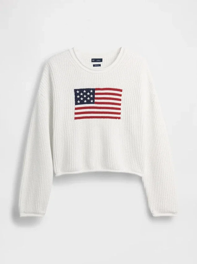 Maglione corto oversize in stile americano, 100% cotone