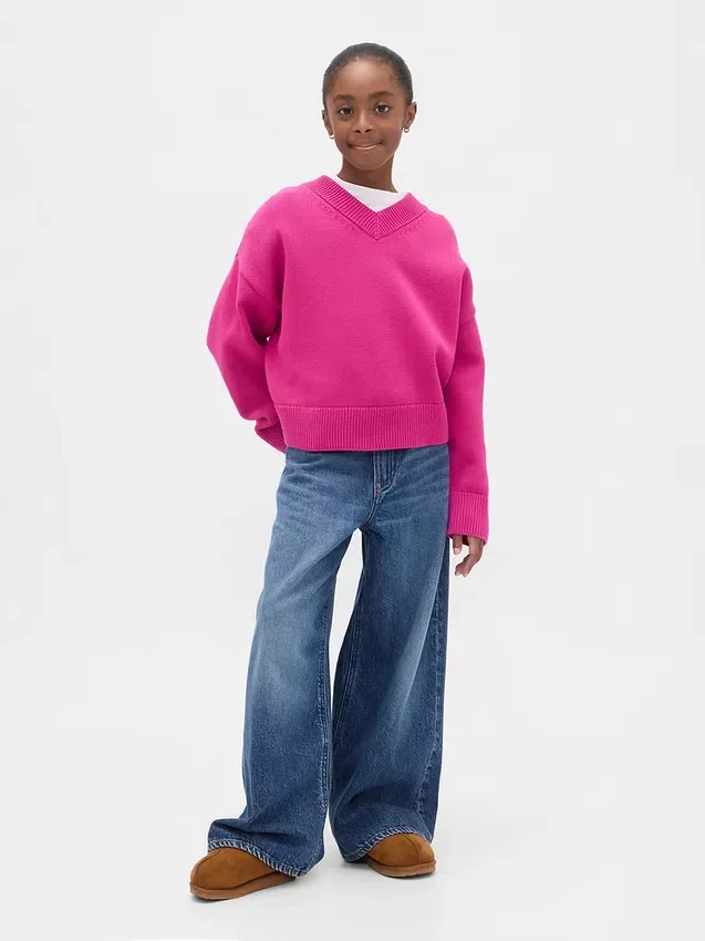 Maglione da bambino oversize con scollo a V