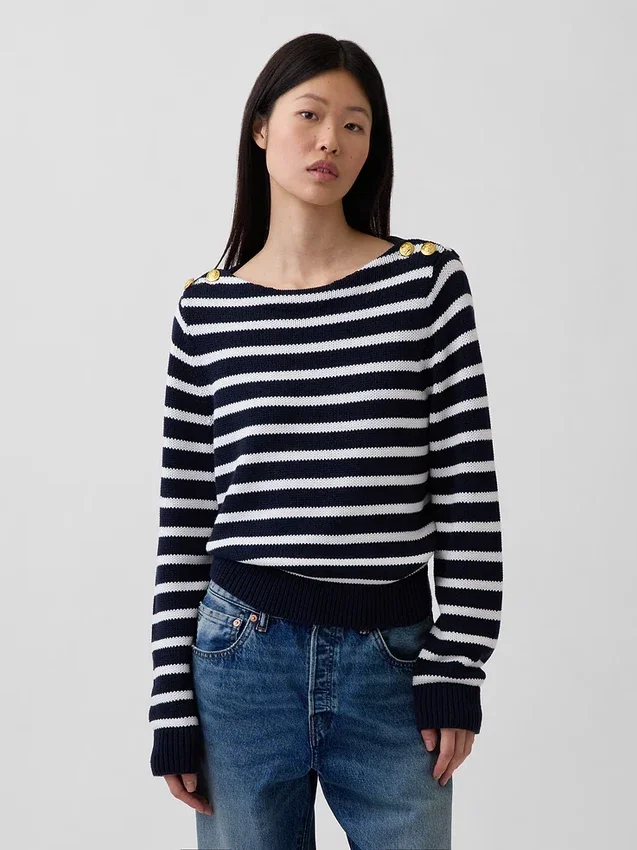 Maglione dal collo a barchetta, 100% cotone, dalla vestibilità comoda