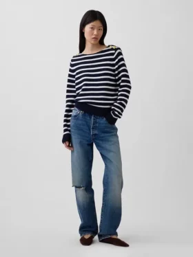Maglione dal collo a barchetta, 100% cotone, dalla vestibilità comoda