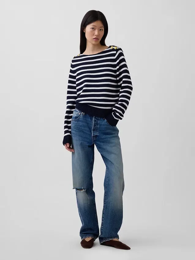 Maglione dal collo a barchetta, 100% cotone, dalla vestibilità comoda
