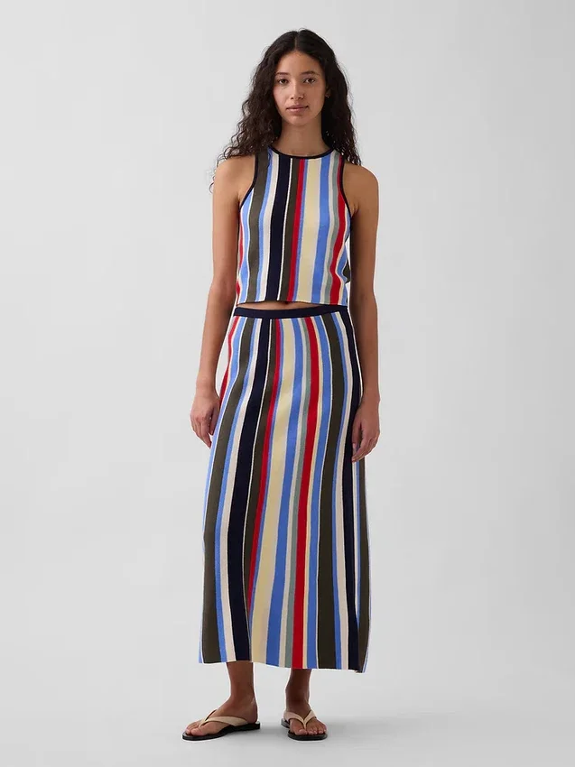 Maglione-gonna lunga a righe in 100% cotone