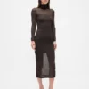 Maglione lungo in maglia trasparente con collo alto