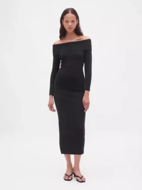 Maglione midi in maglia elasticizzata CashSoft con spalle scoperte