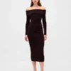 Maglione midi in maglia elasticizzata CashSoft con spalle scoperte