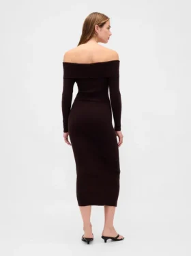 Maglione midi in maglia elasticizzata CashSoft con spalle scoperte