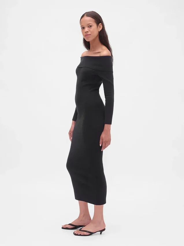 Maglione midi in maglia elasticizzata CashSoft con spalle scoperte