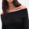 Maglione midi in maglia elasticizzata CashSoft con spalle scoperte