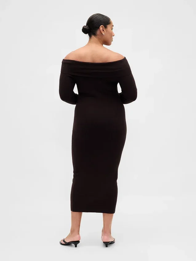 Maglione midi in maglia elasticizzata CashSoft con spalle scoperte