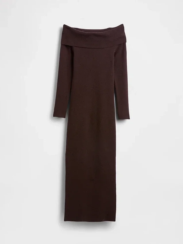 Maglione midi in maglia elasticizzata CashSoft con spalle scoperte