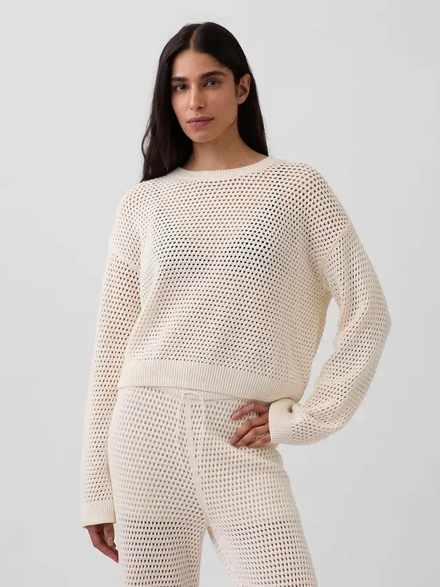 Maglione morbido all’uncinetto in 100% cotone