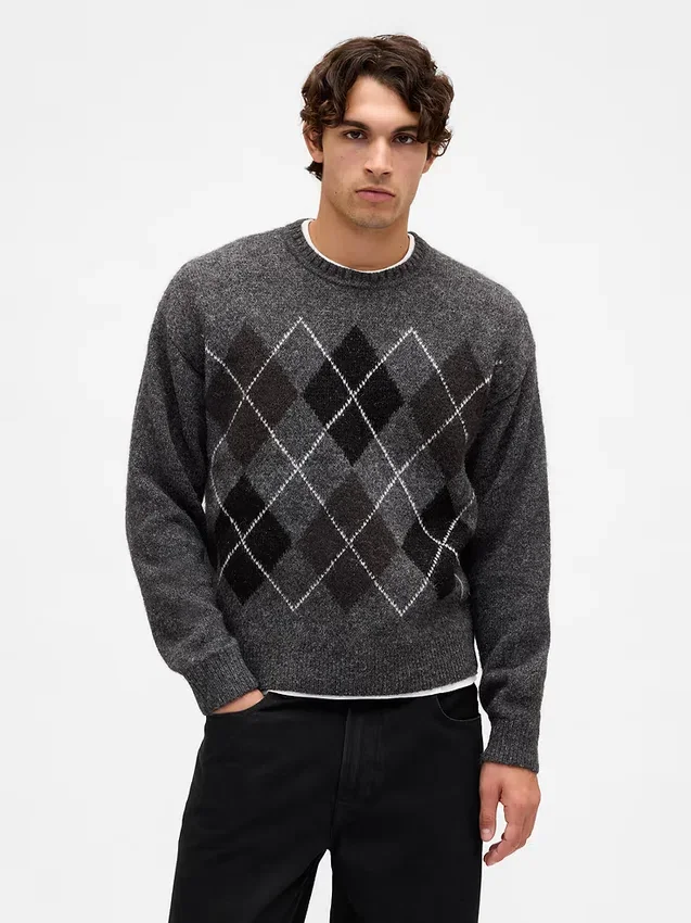 Maglione morbido in misto lana con motivo Argyle