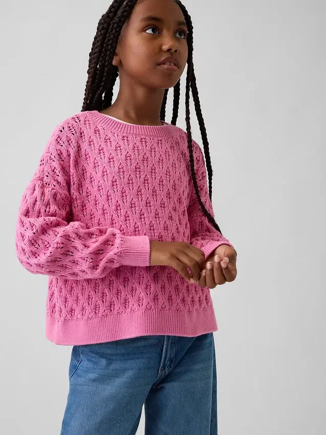 Maglione oversize a collo rotondo lavorato all’uncinetto per bambini