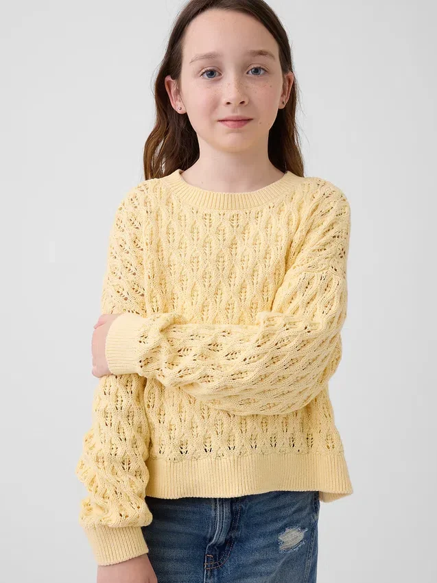 Maglione oversize a collo rotondo lavorato all’uncinetto per bambini