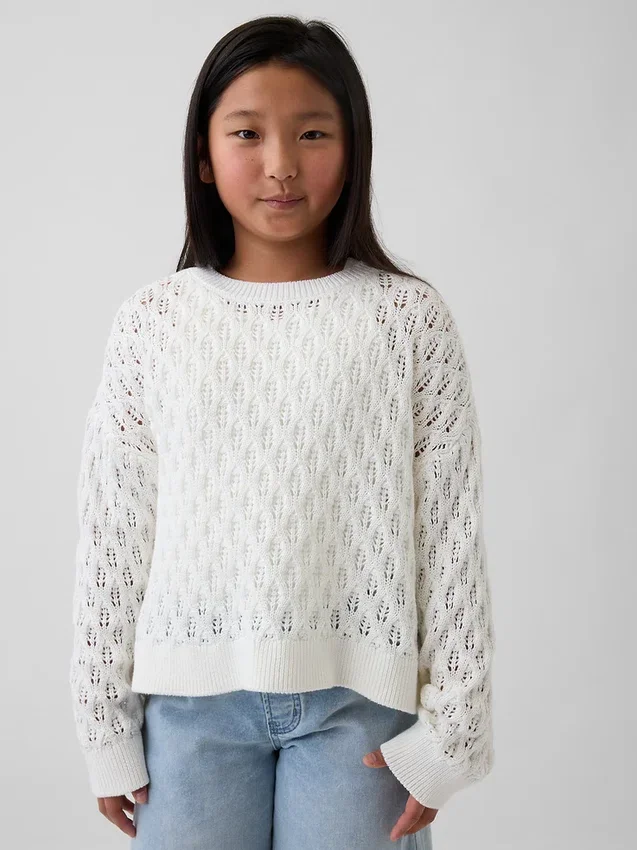 Maglione oversize a collo rotondo lavorato all’uncinetto per bambini