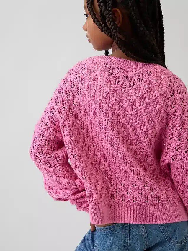 Maglione oversize a collo rotondo lavorato all’uncinetto per bambini