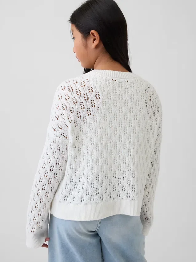 Maglione oversize a collo rotondo lavorato all’uncinetto per bambini