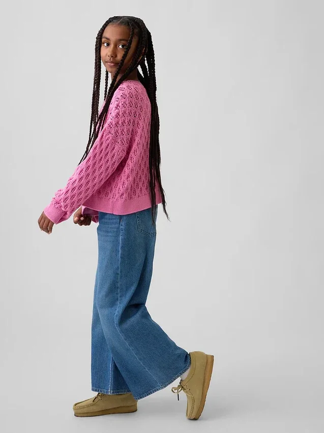Maglione oversize a collo rotondo lavorato all’uncinetto per bambini