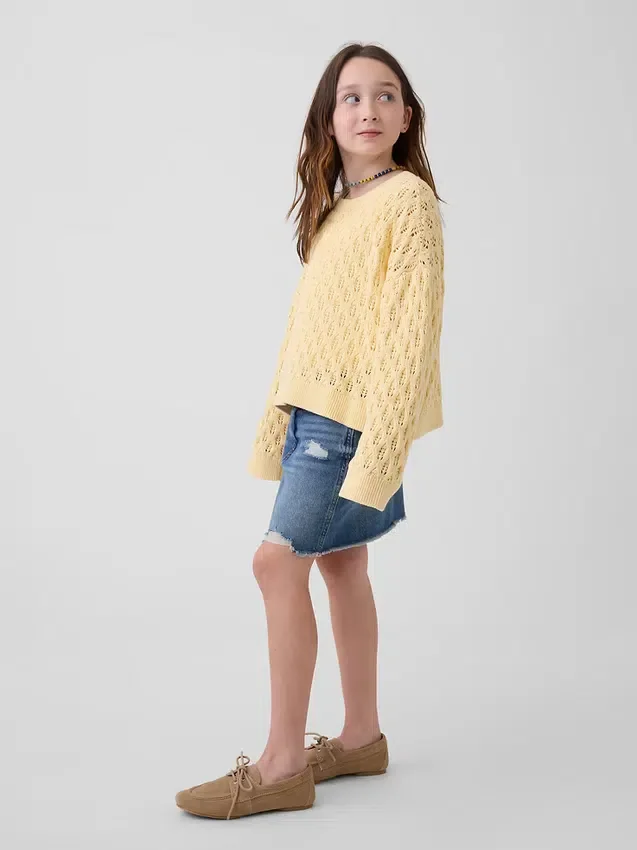 Maglione oversize a collo rotondo lavorato all’uncinetto per bambini
