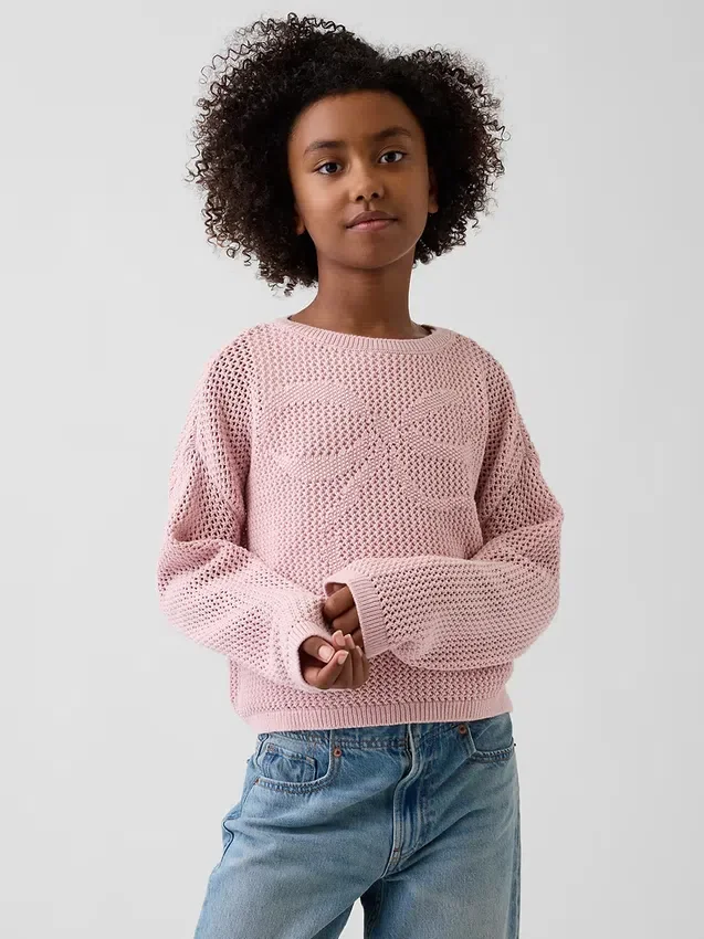 Maglione oversize con grafica per bambini lavorato all’uncinetto