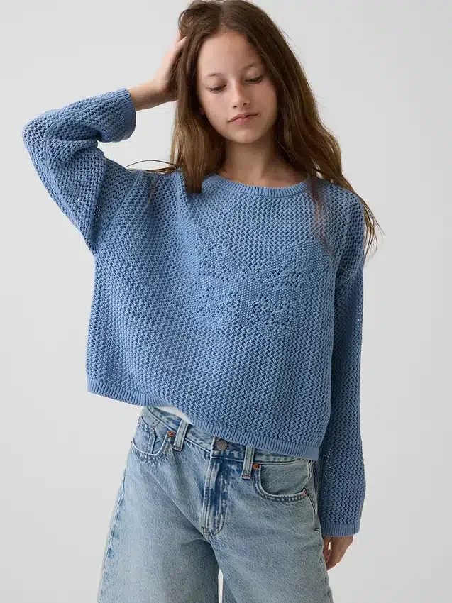Maglione oversize con grafica per bambini lavorato all’uncinetto
