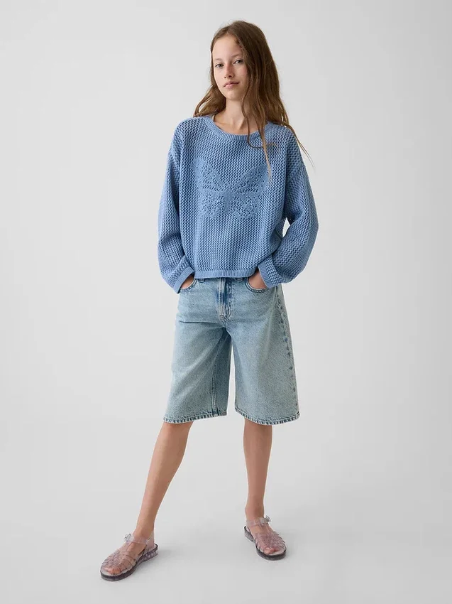 Maglione oversize con grafica per bambini lavorato all’uncinetto
