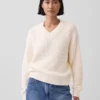Maglione oversize con scollo a V in stile Shaker, 100% cotone