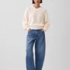 Maglione oversize con scollo a V in stile Shaker, 100% cotone