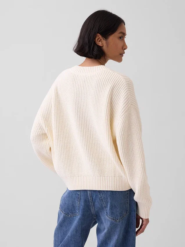 Maglione oversize con scollo a V in stile Shaker, 100% cotone