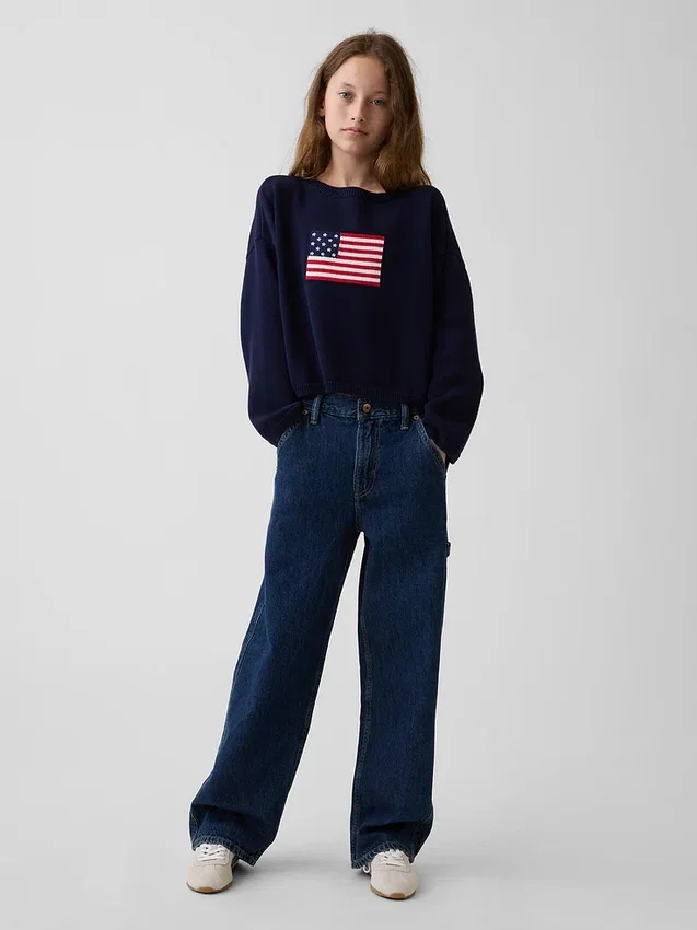 Maglione oversize in maglia all'uncinetto per bambini in stile americano