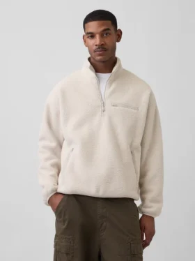 Maglione oversize in sherpa con mezza zip