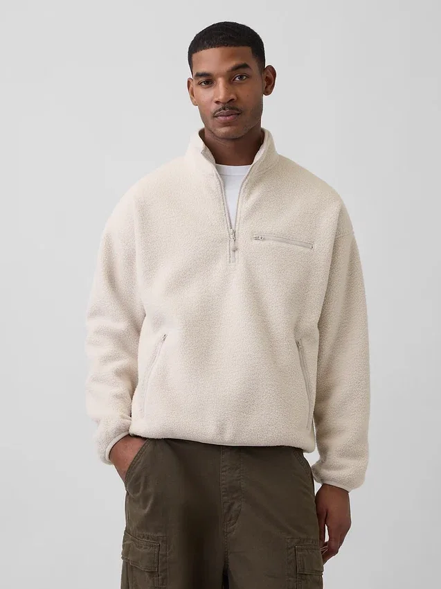Maglione oversize in sherpa con mezza zip