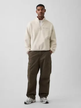 Maglione oversize in sherpa con mezza zip