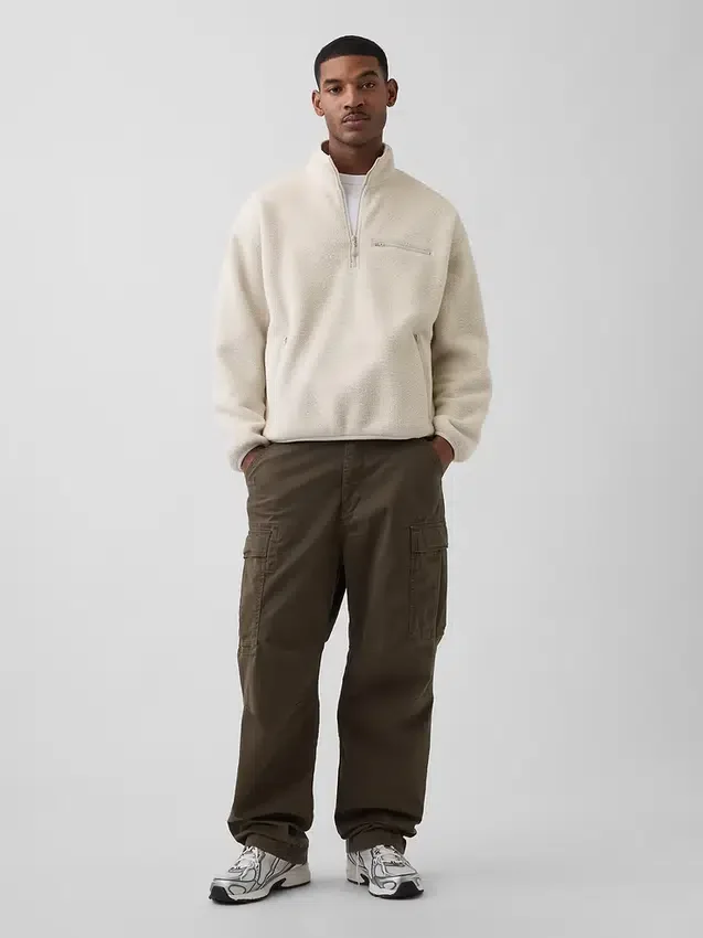 Maglione oversize in sherpa con mezza zip