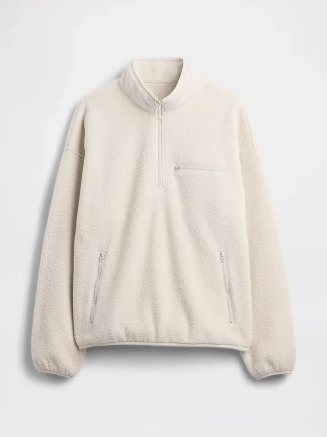Maglione oversize in sherpa con mezza zip