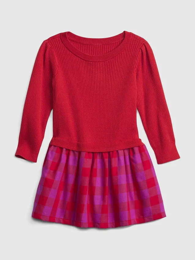 Maglione per bambini in maglia a coste con tessuti misti