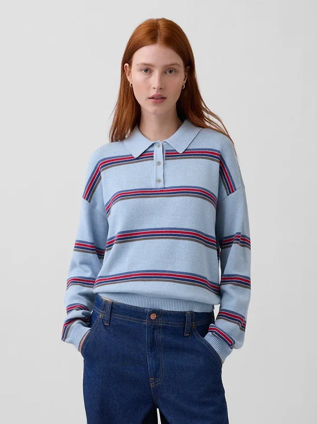 Maglione polo dal taglio morbido in 100% cotone