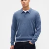 Maglione polo in misto lana merino